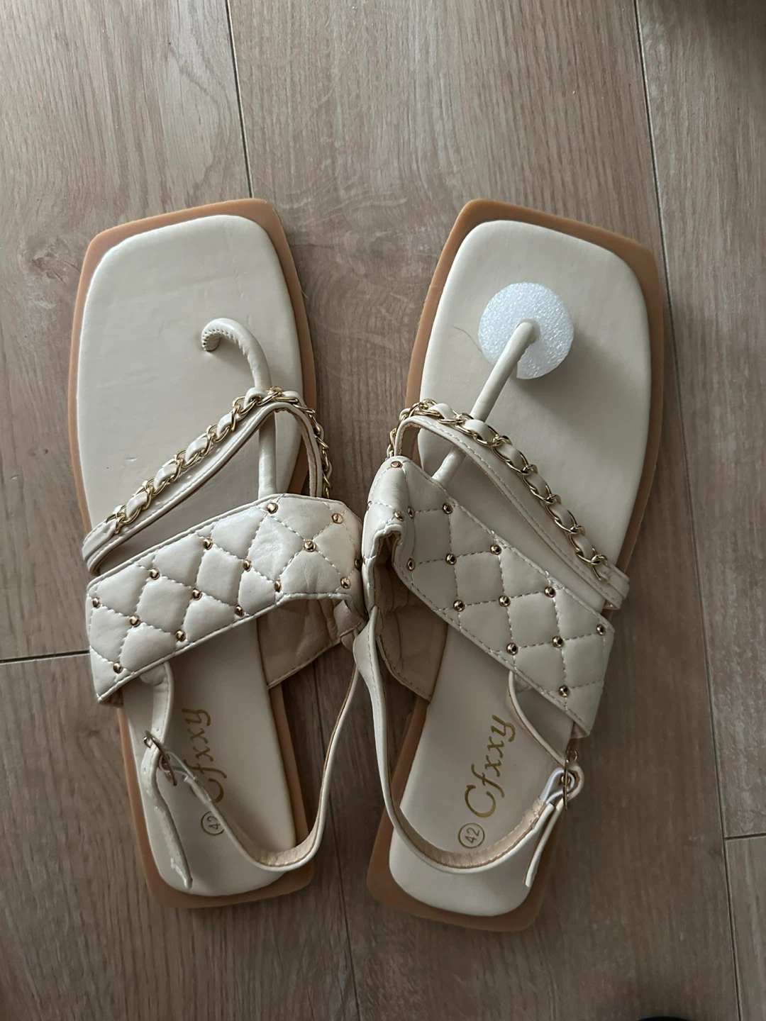 Chanel Style Cream Cloxyy Quilted Chain Sandals Size9