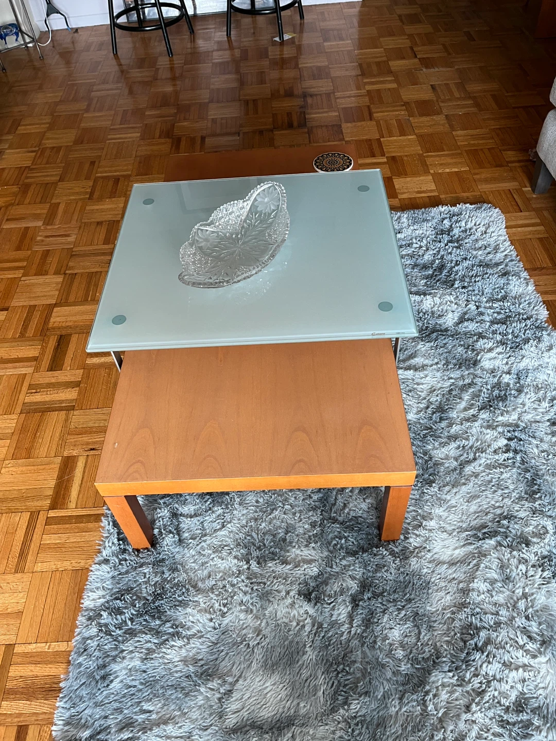 Glass and Wood Coffee Table Set