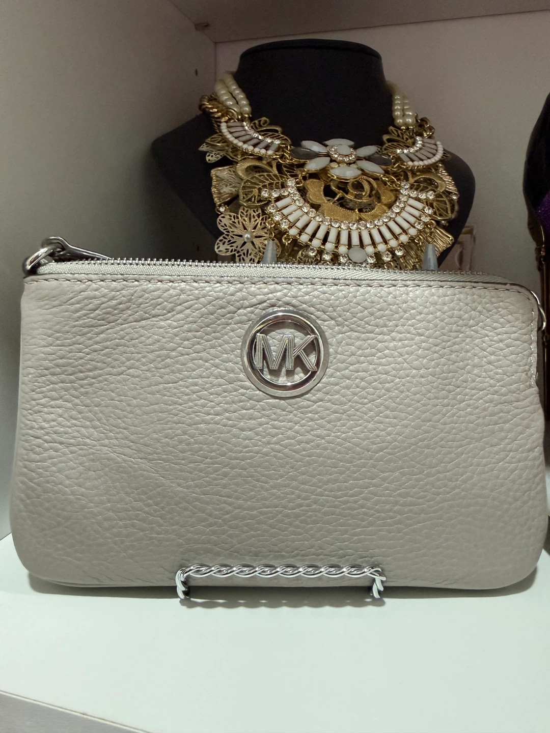 Michael Kors Grey Leather Clutch Wristlet
