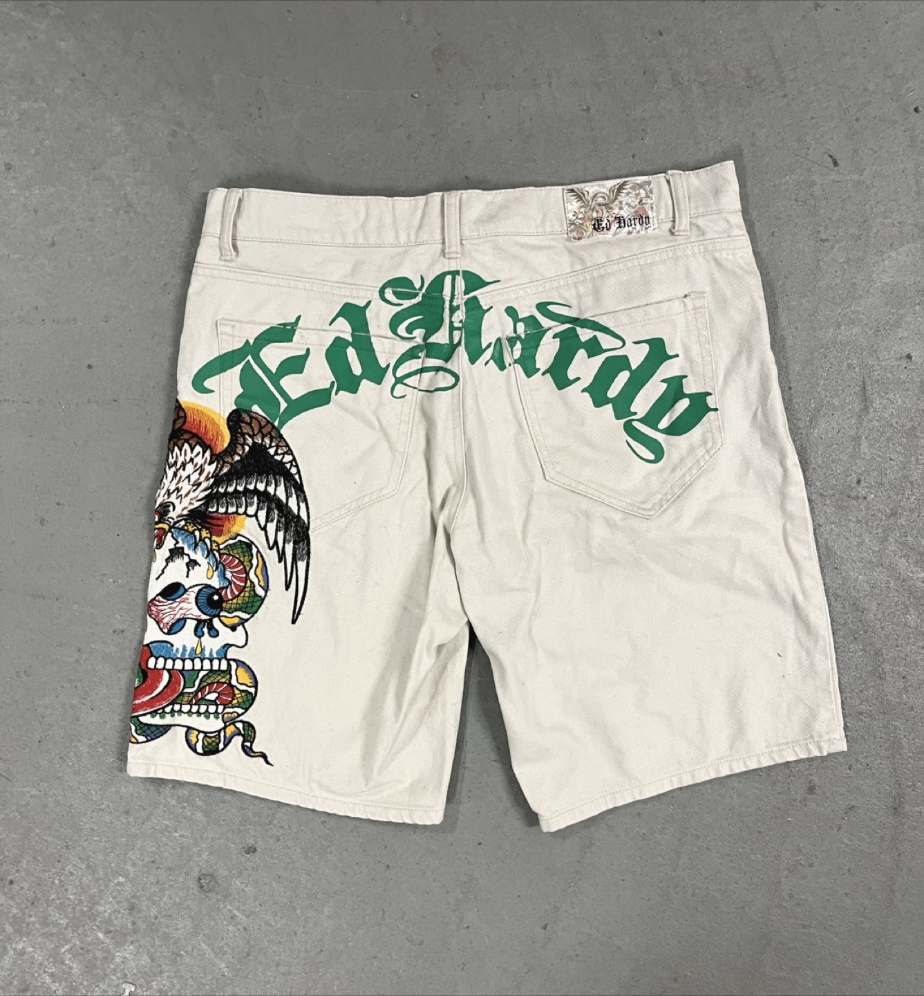 Ed Hardy Graphic Print Denim Shorts