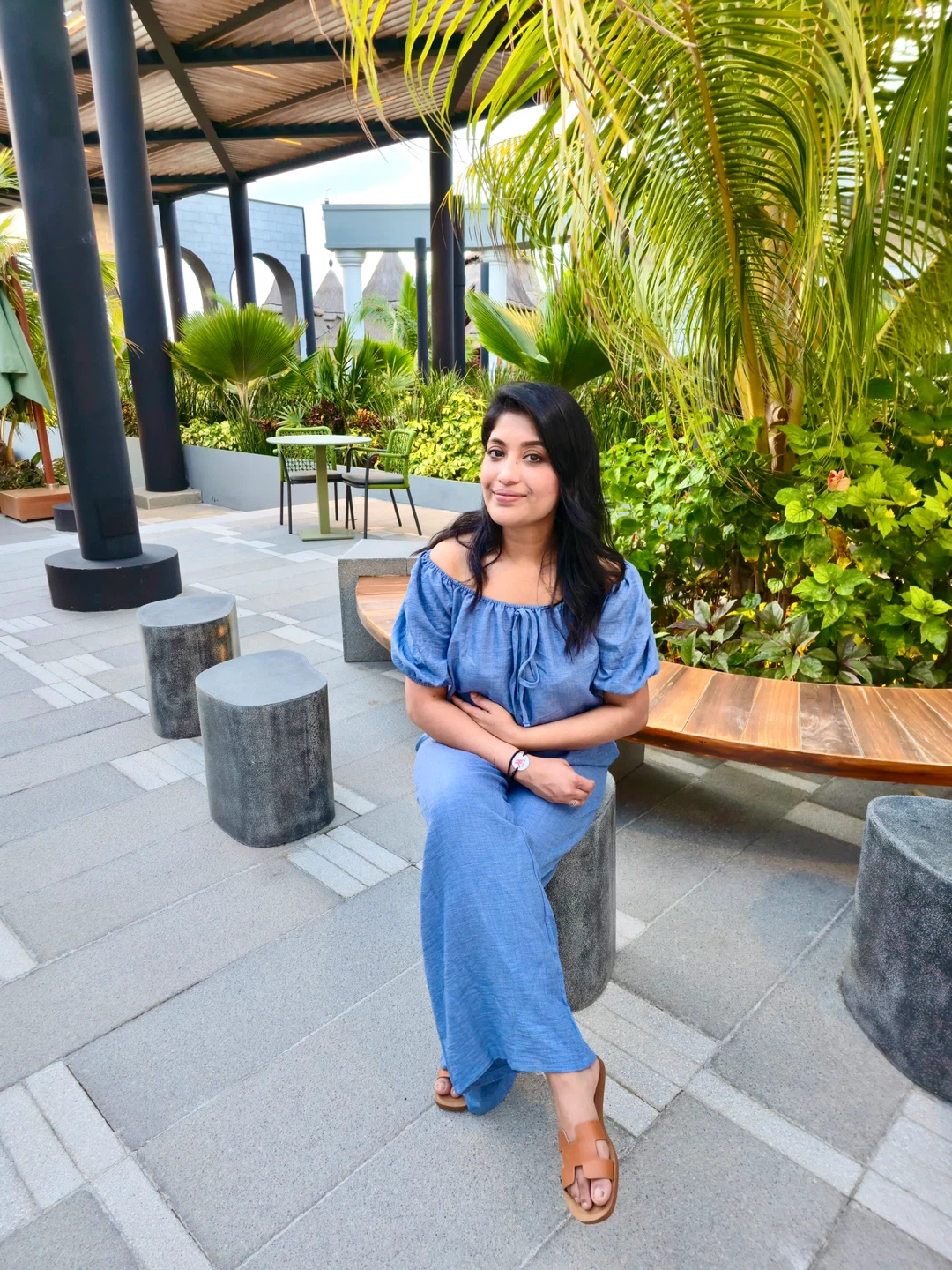 Blue Puff Sleeve Off-Shoulder Jumpsuit - photo 2