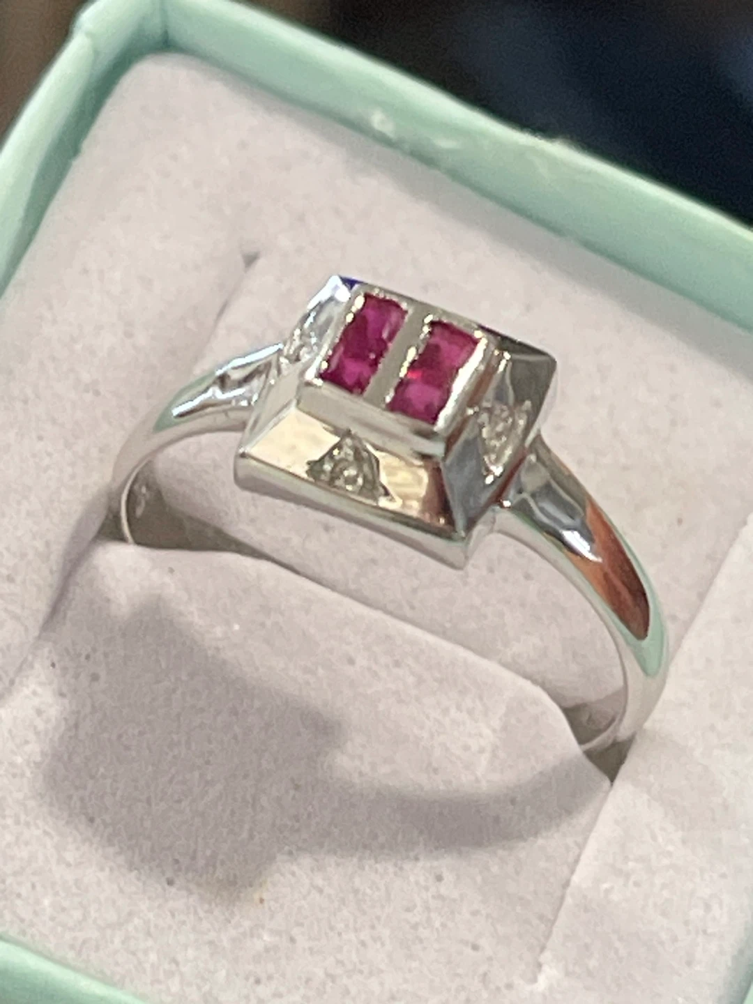 585 solid white gold Ring with Rubies and Diamonds