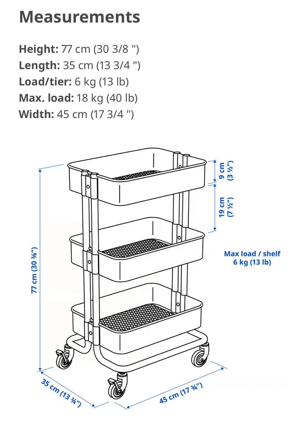 IKEA RASKOG Black 3-Tier Rolling Storage Cart - photo 5