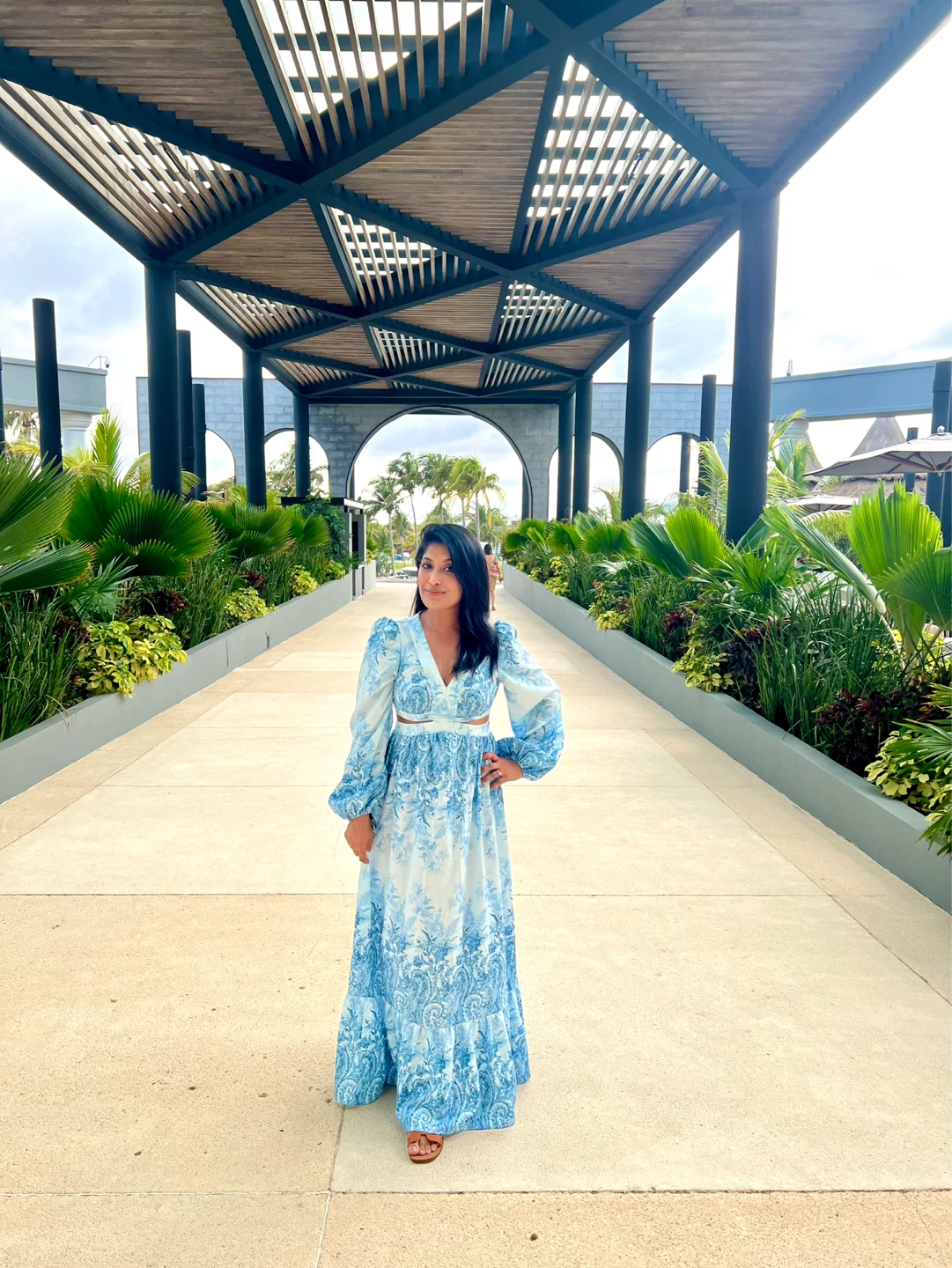 Blue Floral Maxi Dress with Cut-outs - photo 4