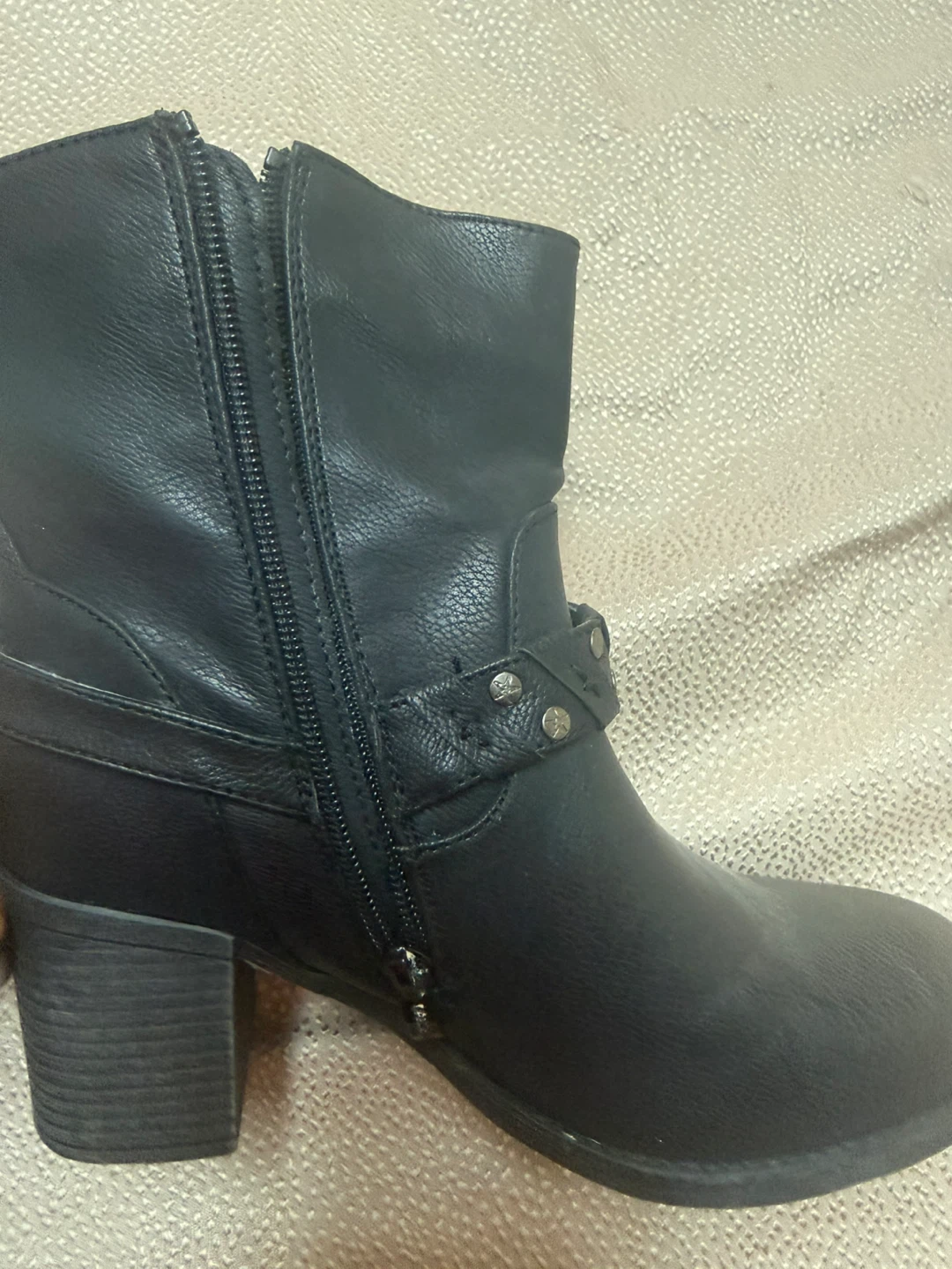Black Faux Leather Biker Boots with Studded Strap - photo 2