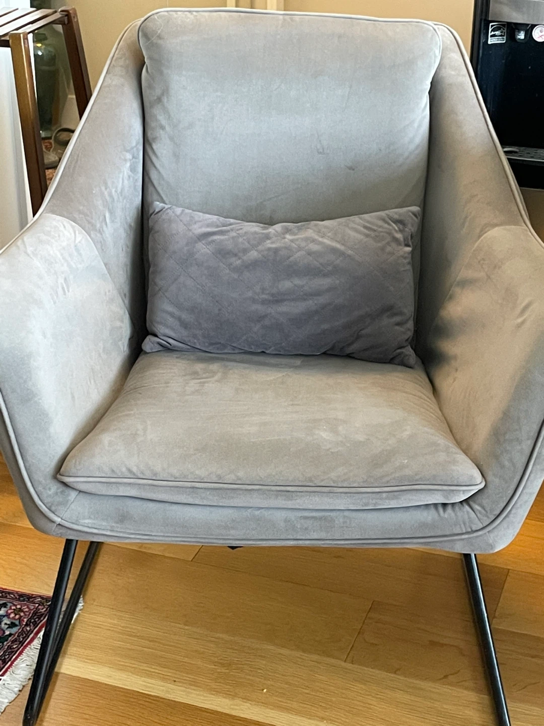 Grey Velvet Accent Chair with Lumbar Pillow