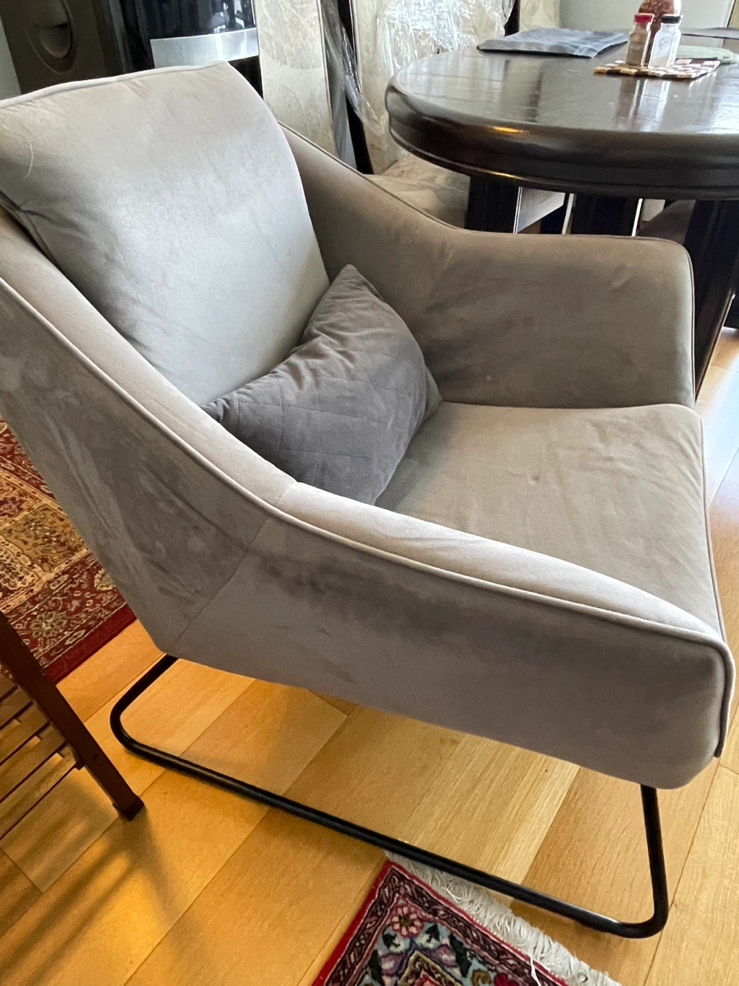 Grey Velvet Accent Chair with Lumbar Pillow - photo 2