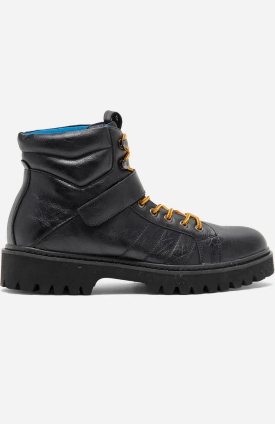 Black Leather Lace-Up Combat Boots with Strap - photo 2