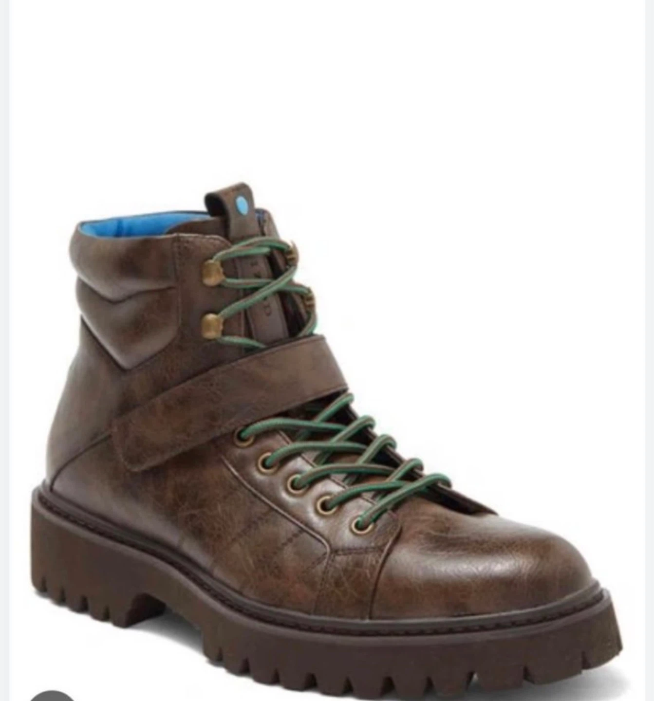Black Leather Lace-Up Combat Boots with Strap