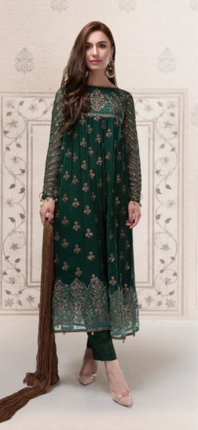 Women's Emerald Green Embroidered Anarkali Suit