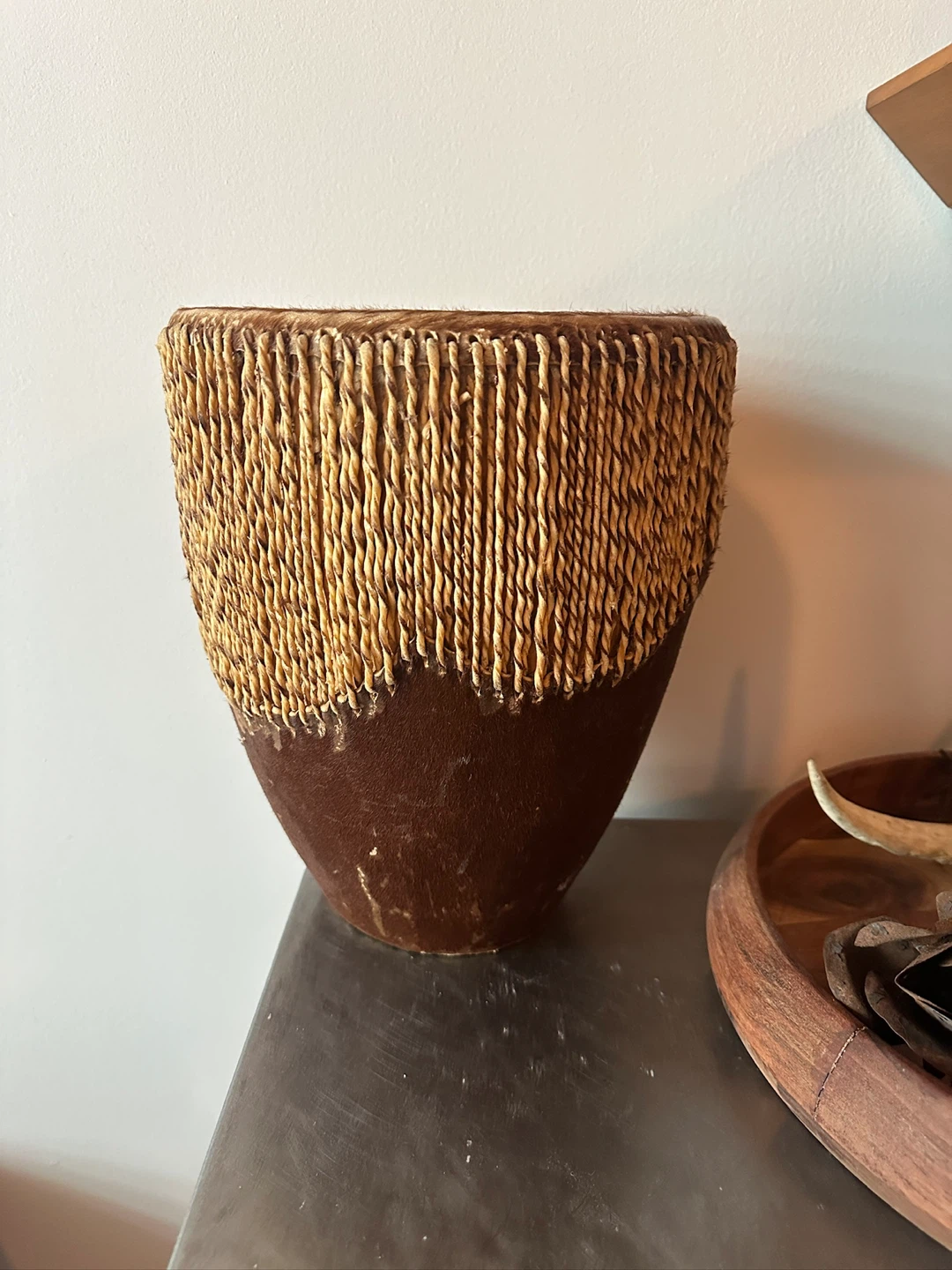 VINTAGE EAST AFRICAN HAND DRUM MUSICAL PERCUSSION INSTRUMENT - photo 3