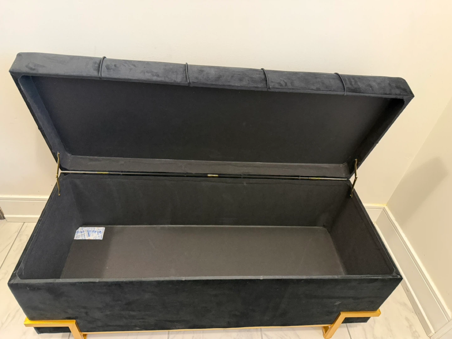 Black Velvet Storage Ottoman Bench with Gold Legs - photo 2