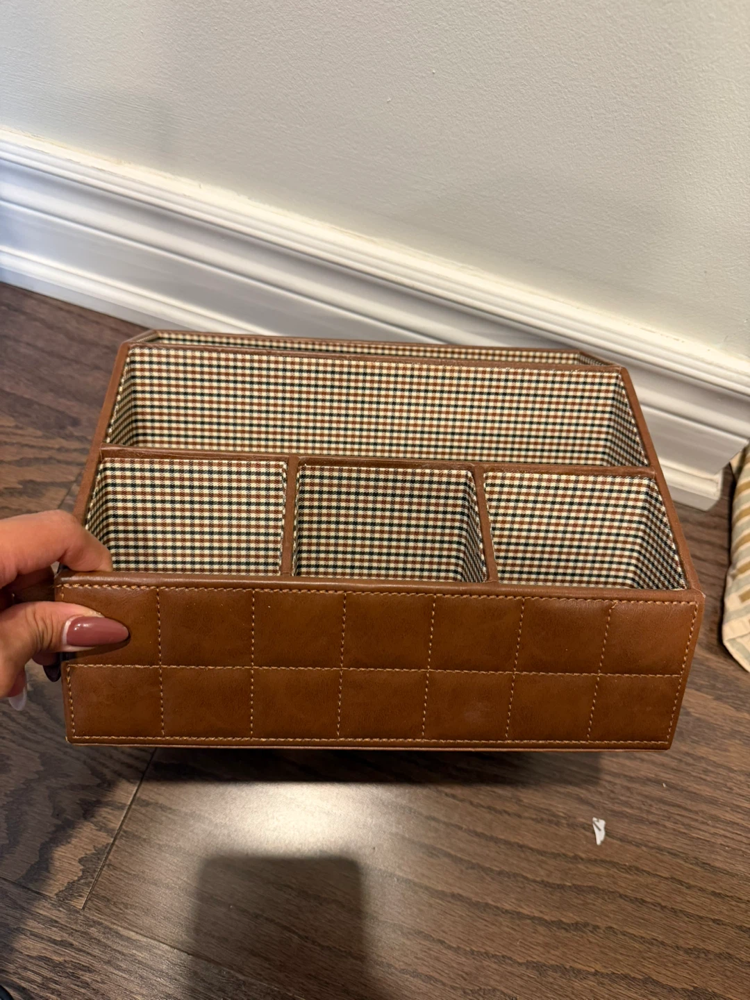 Brown Faux Leather Desk Organizer Caddy