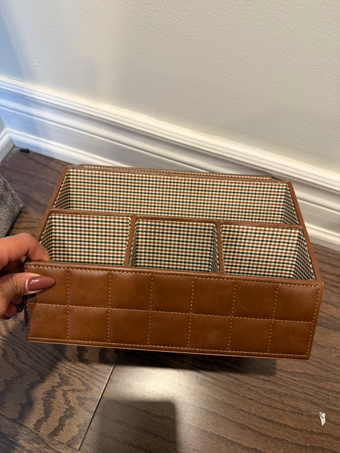 Brown Faux Leather Desk Organizer Caddy - photo 2