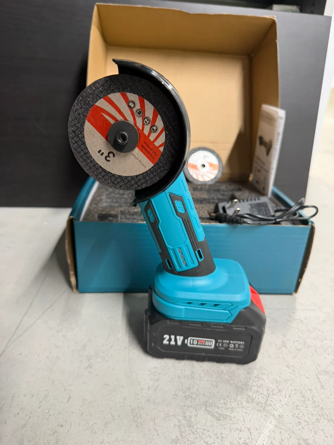 21V Cordless Angle Grinder with 2 Batteries and Charger - photo 3