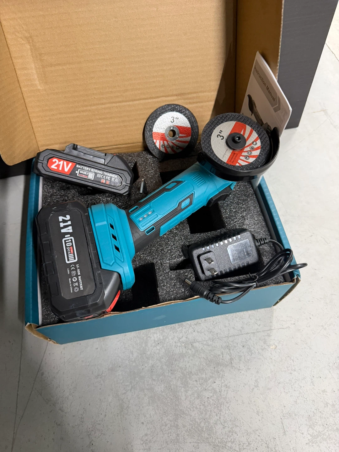 21V Cordless Angle Grinder with 2 Batteries and Charger - photo 2