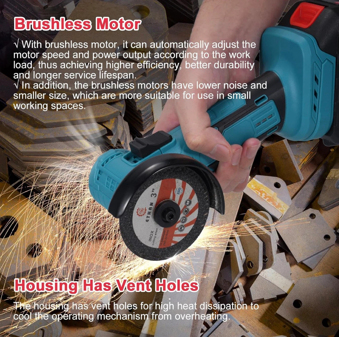 21V Cordless Angle Grinder with 2 Batteries and Charger - photo 4