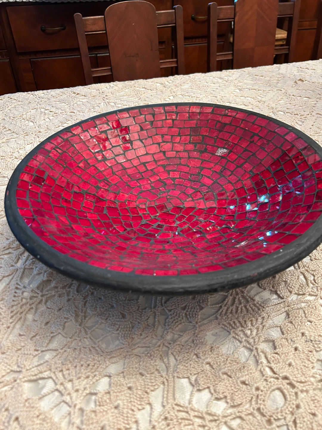 Red Glass Mosaic Decorative Bowl