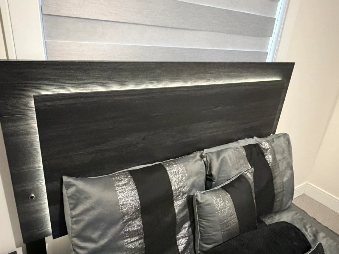 Dark Wood Bedroom Set with Integrated Headboard Lighting