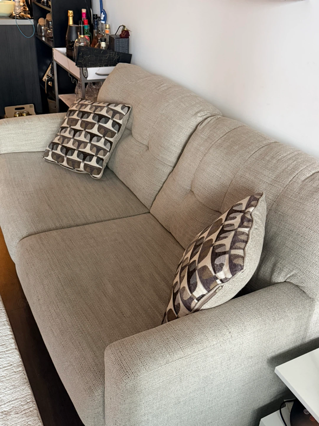 Light Beige Sofa from Ashley with Patterned Accent Pillows - photo 3