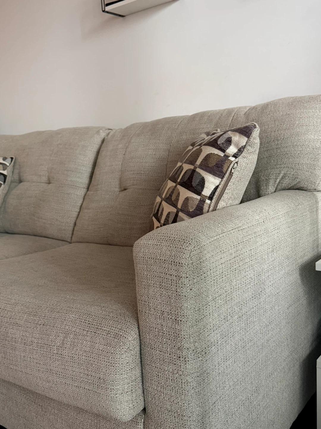 Light Beige Sofa from Ashley with Patterned Accent Pillows - photo 2