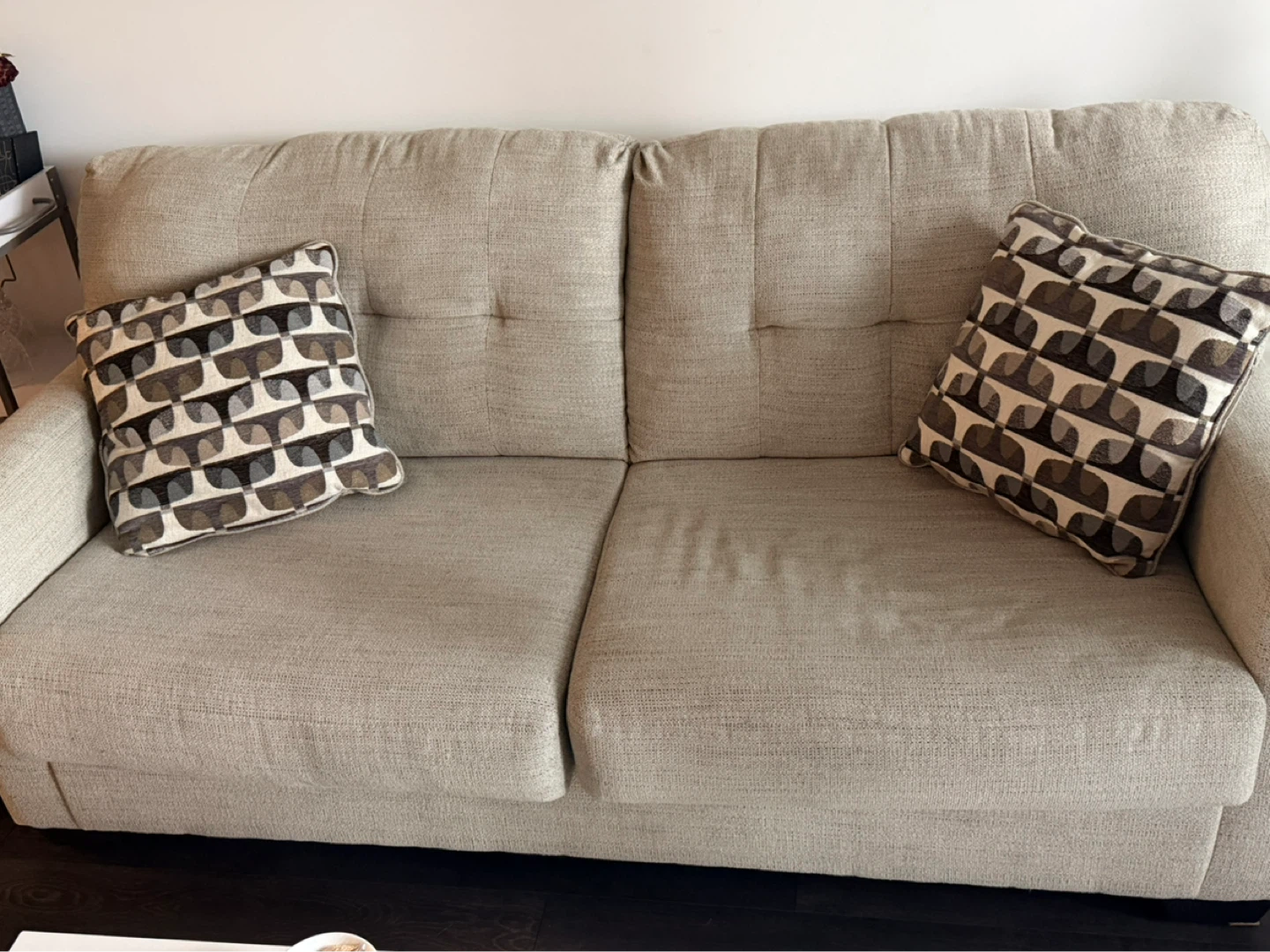 Light Beige Sofa from Ashley with Patterned Accent Pillows - photo 4