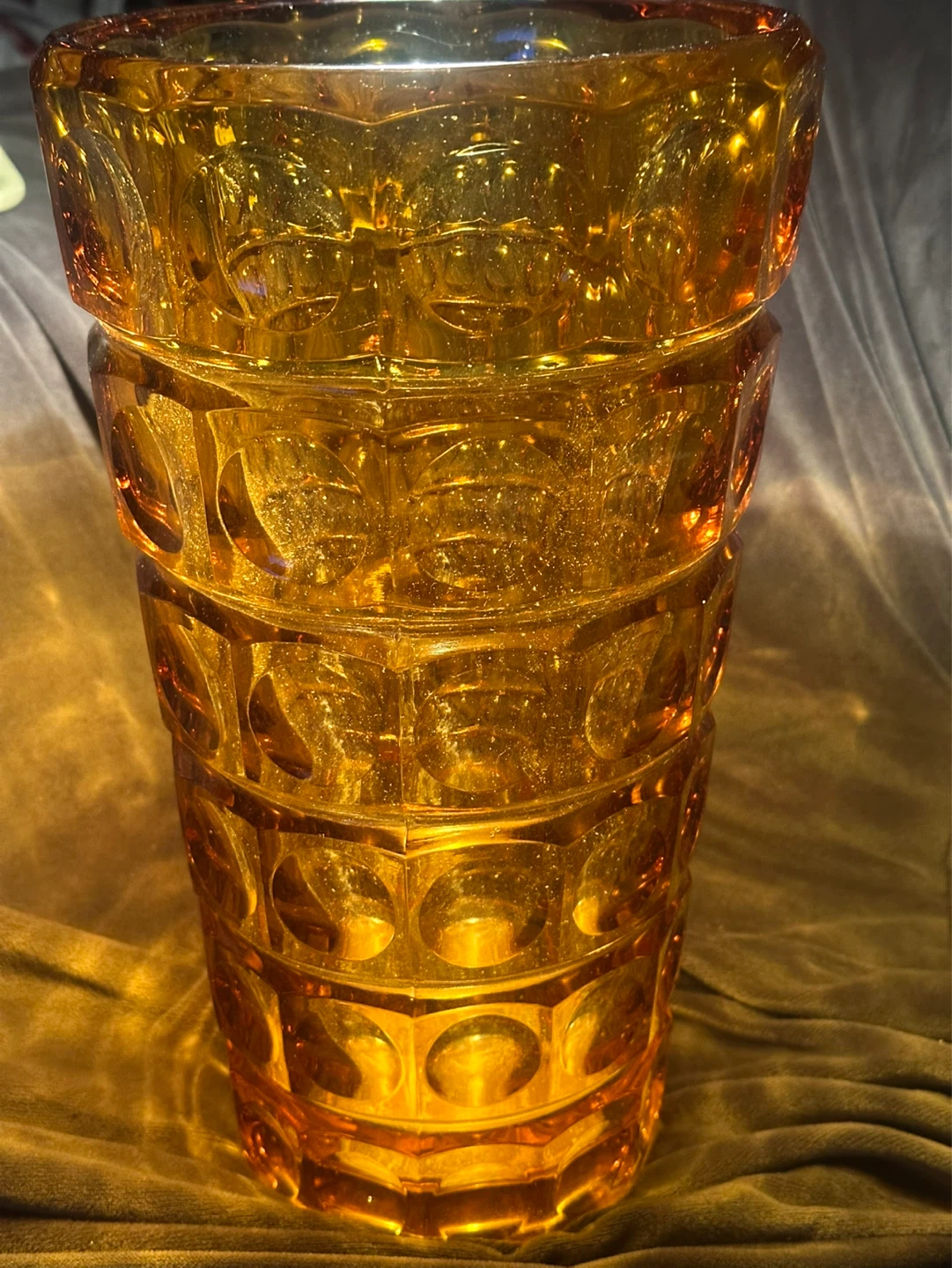 Frantisek Peceny Hermanova Hut Amber Glass Lens Vase Sklo Union