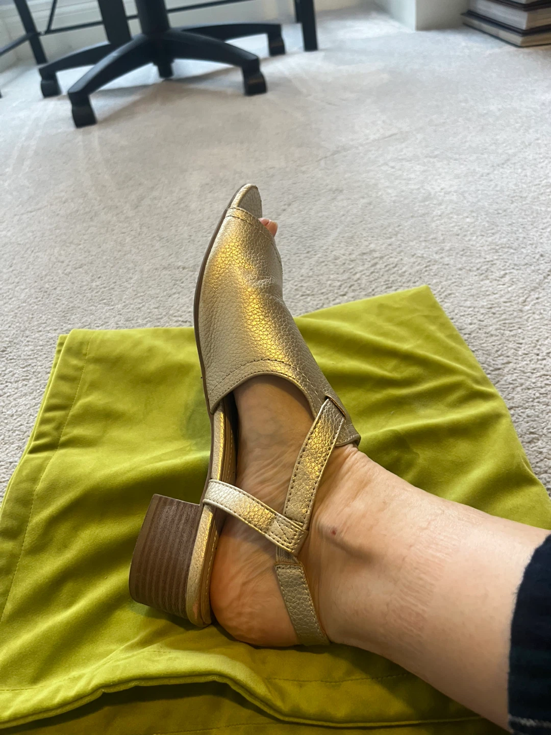 Light Gold Leather Peep-Toe Block Heel Sandals - photo 2
