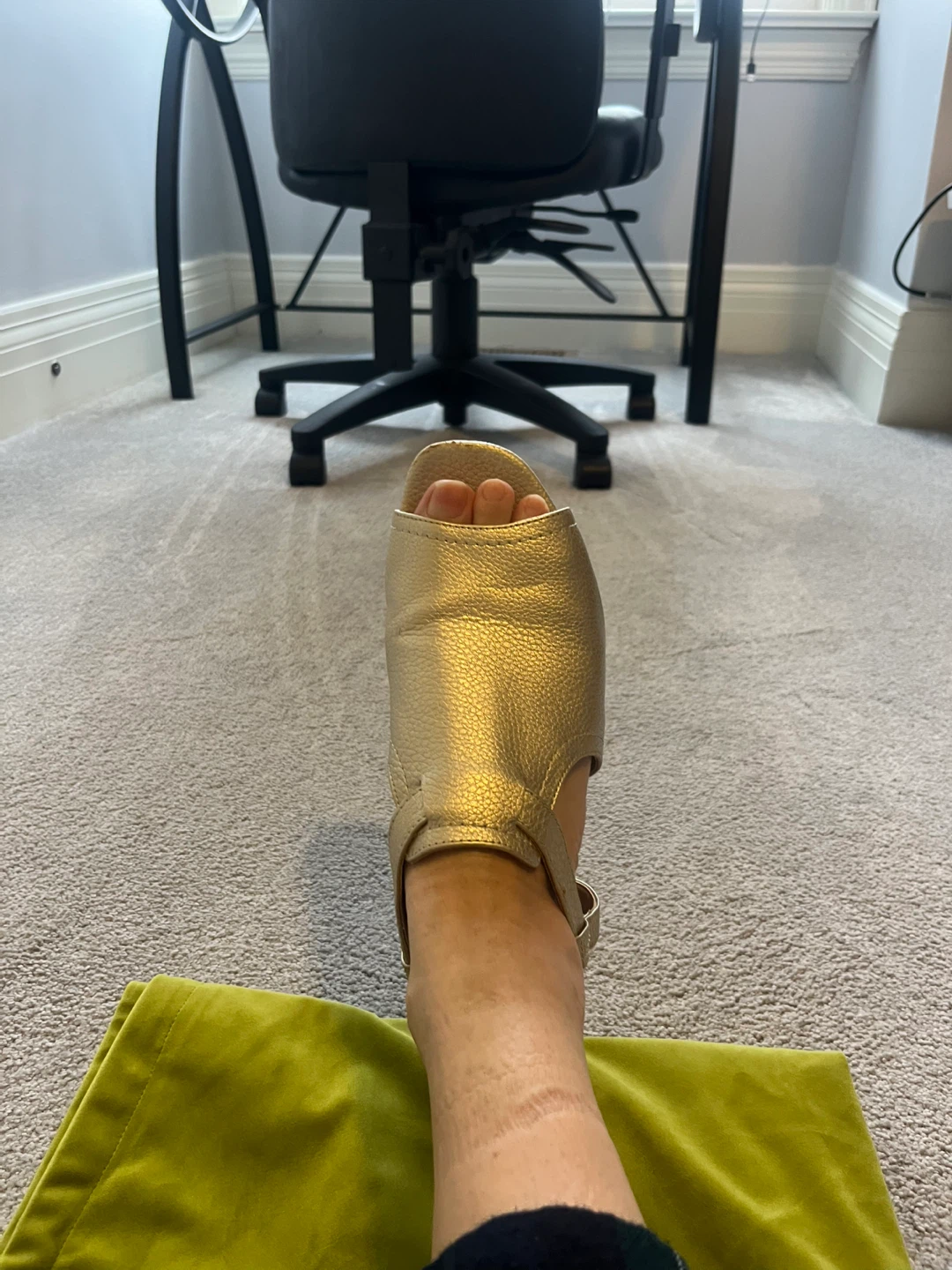 Light Gold Leather Peep-Toe Block Heel Sandals