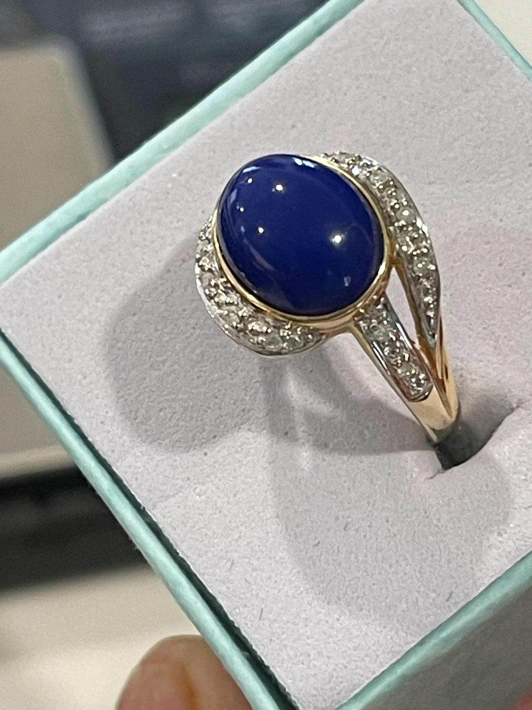 14k Gold Lapis Lazuli and Diamond Ring - photo 2