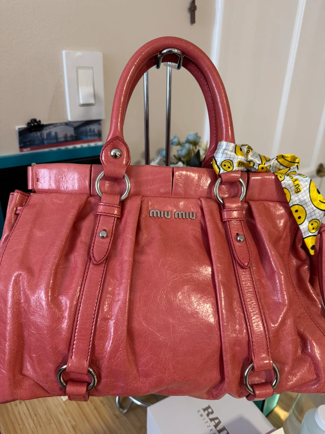 Miu Miu Pink Leather Handbag with Scarf