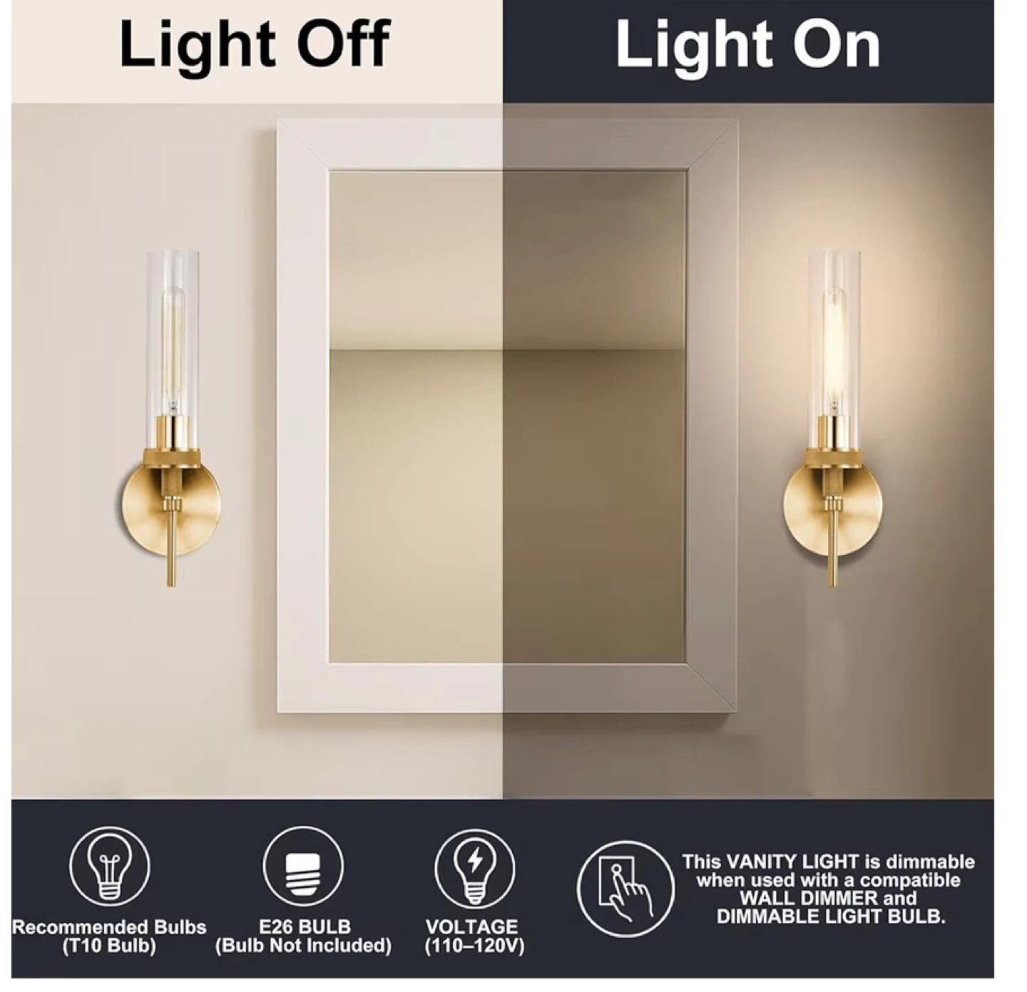 Set of 2 Gold Vanity Lights with Clear Glass Shades G2B - photo 2