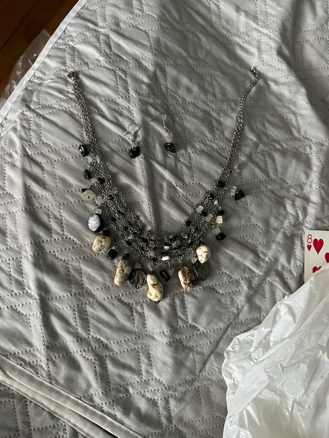 Boho Layered Necklace and Earring Set with Natural Stones