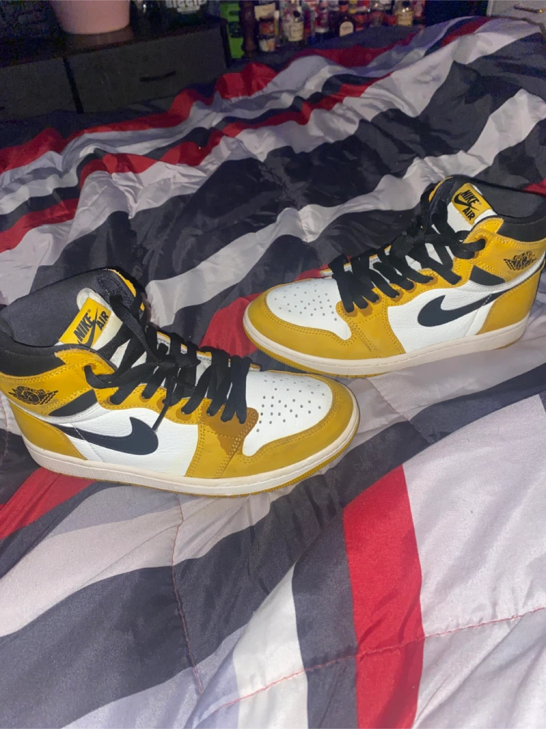 Nike Air Jordan 1 High Yellow White Black Sneakers - photo 2