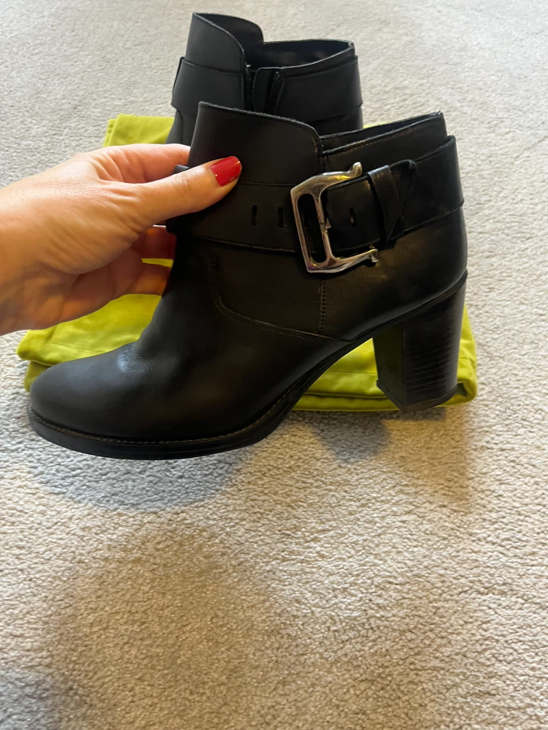 Black Leather Ankle Boots with Buckle Detail
