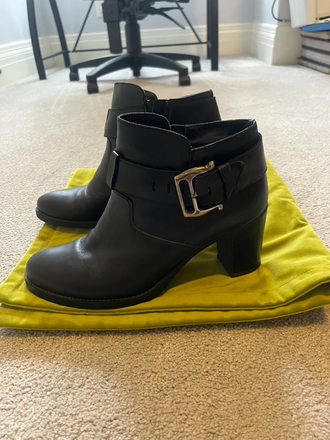 Black Leather Ankle Boots with Buckle Detail - photo 2