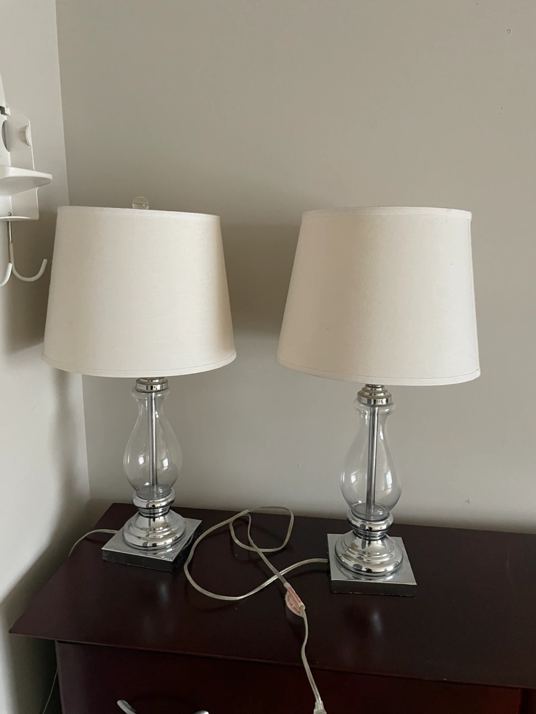 Pair of Clear Glass and Chrome Table Lamps