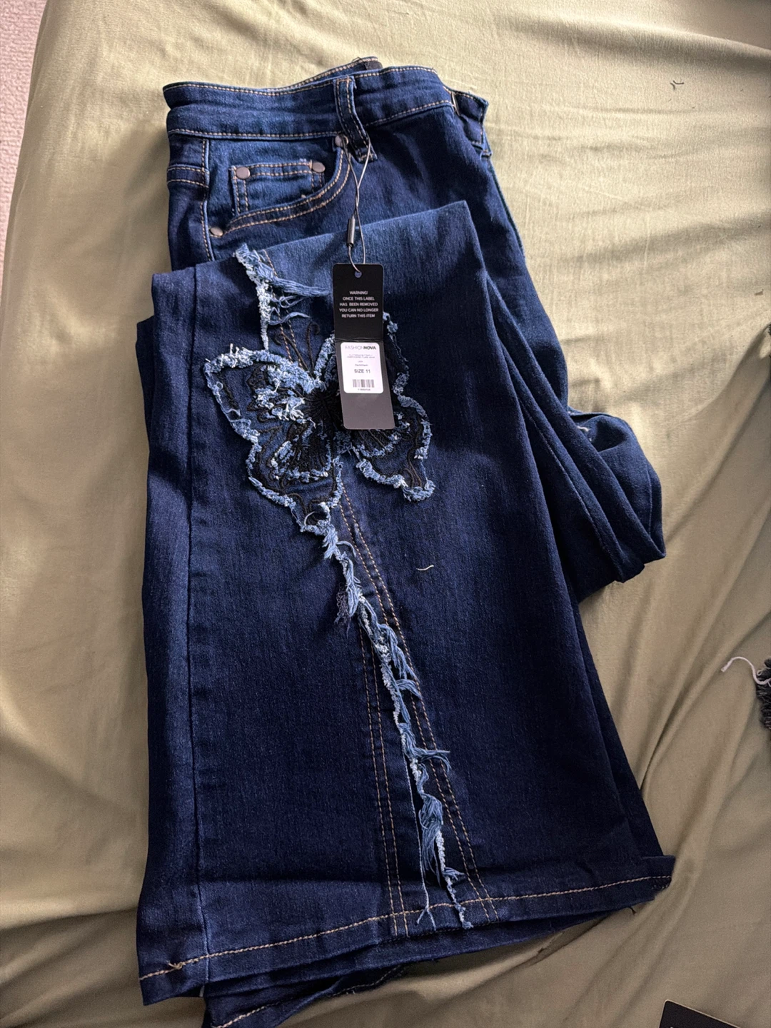 Fashion Nova Dark Wash Butterfly Jeans - Size 11