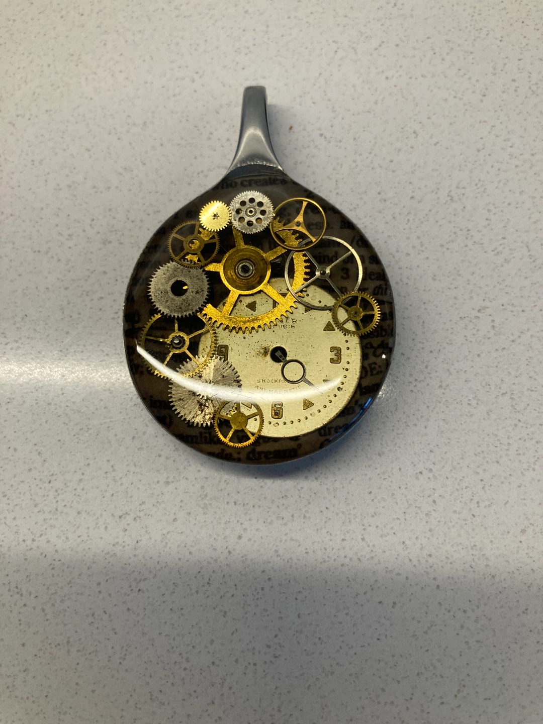 Resin Pendant with Watch Gears