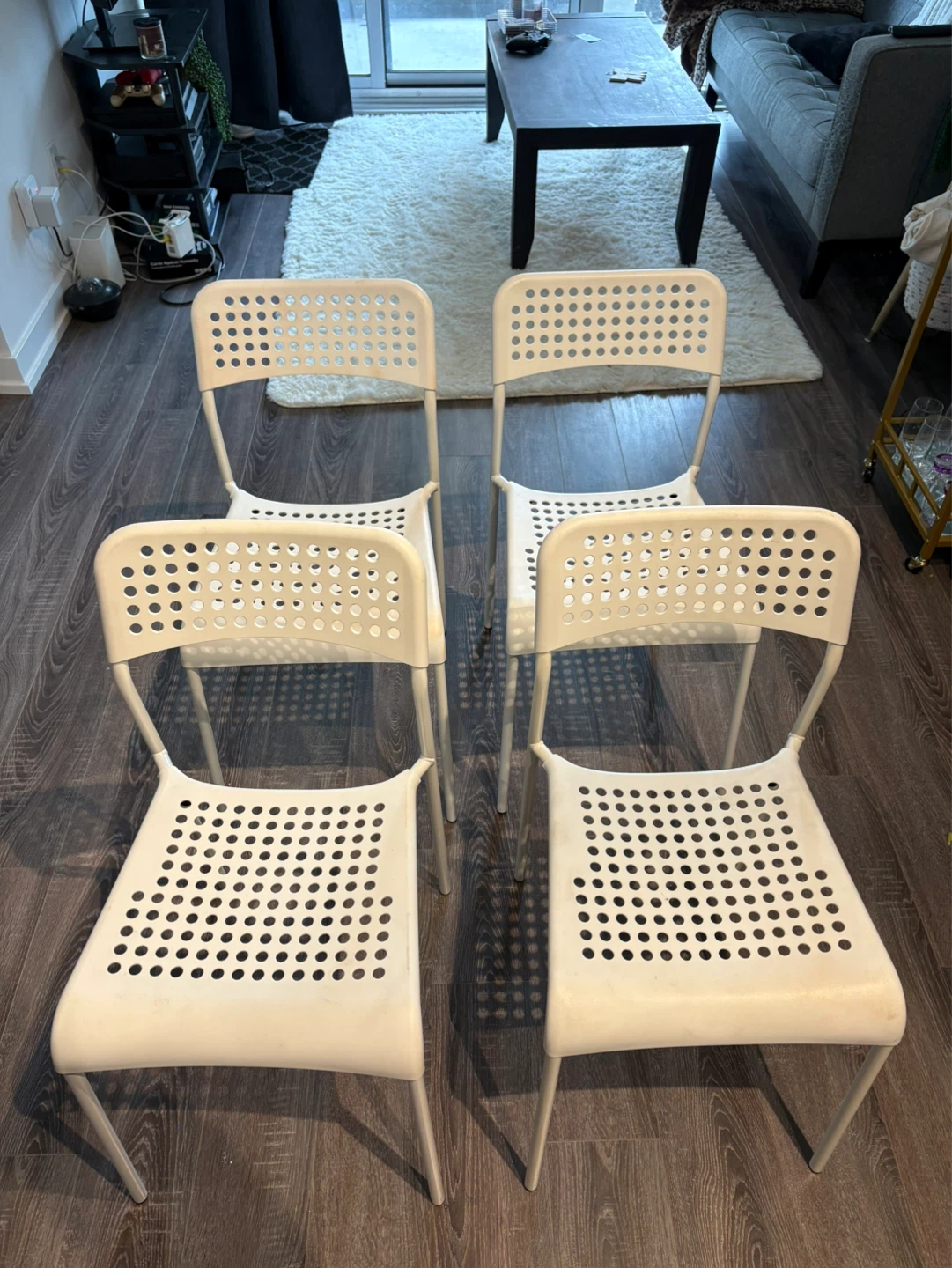 Set of 4 White IKEA Stackable Chairs