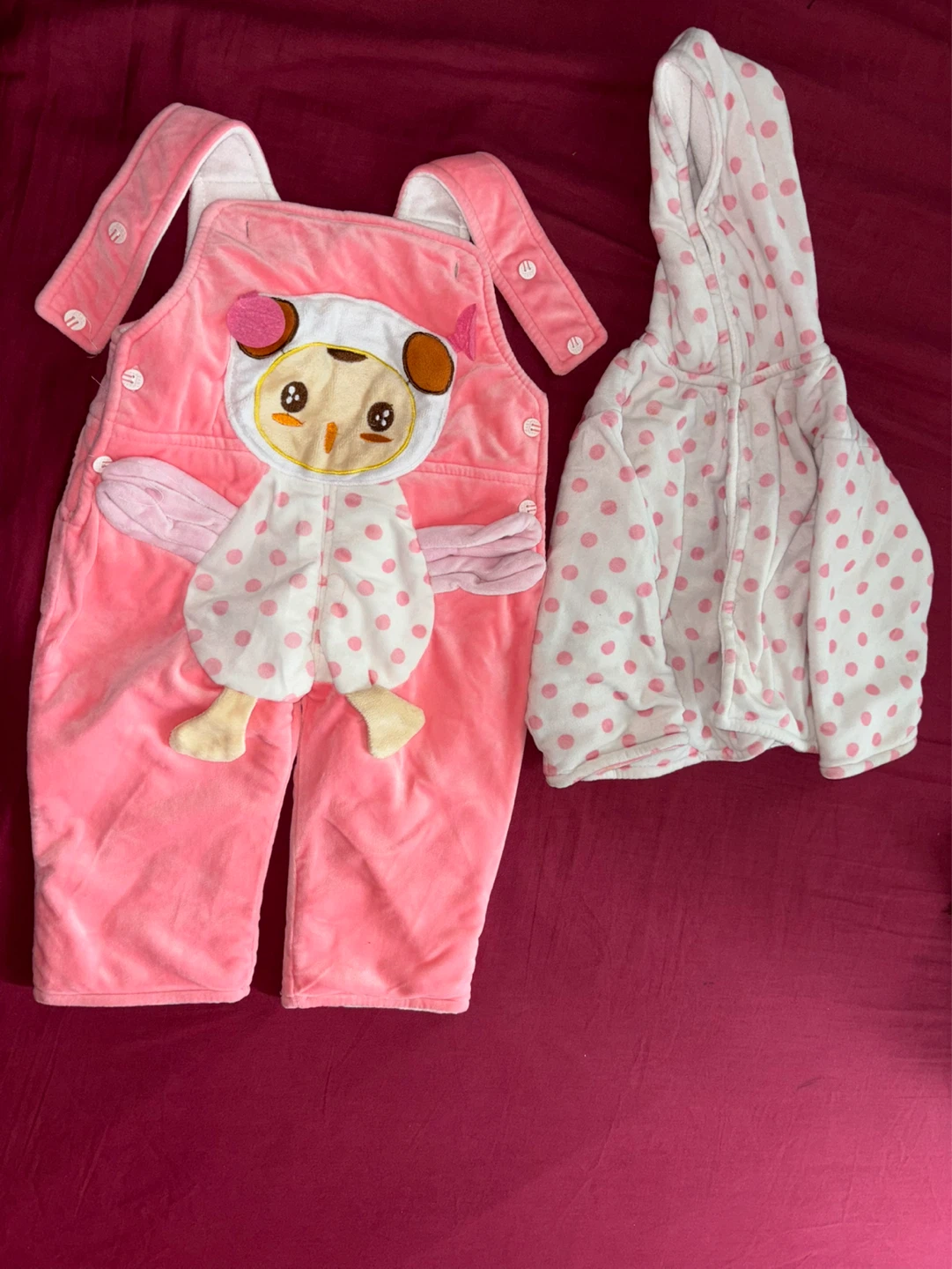 Baby Pink Owl Plush Overalls and Hoodie Set