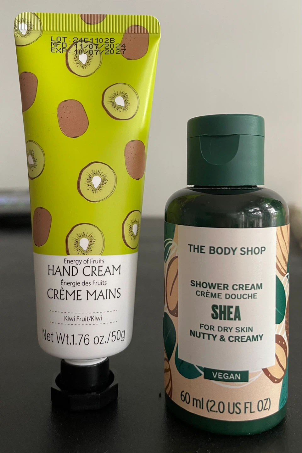 Miniso Kiwi Scented Hand Cream & The Body Shop Shower Cream