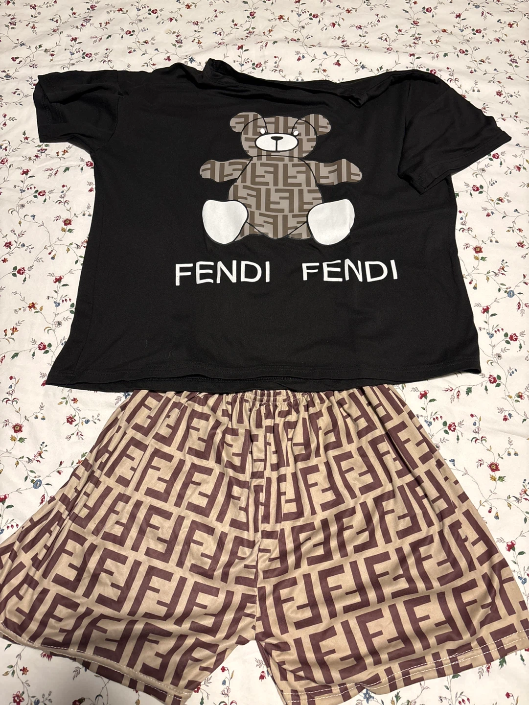 Fendi Inspired Teddy Bear T-Shirt and Shorts Set