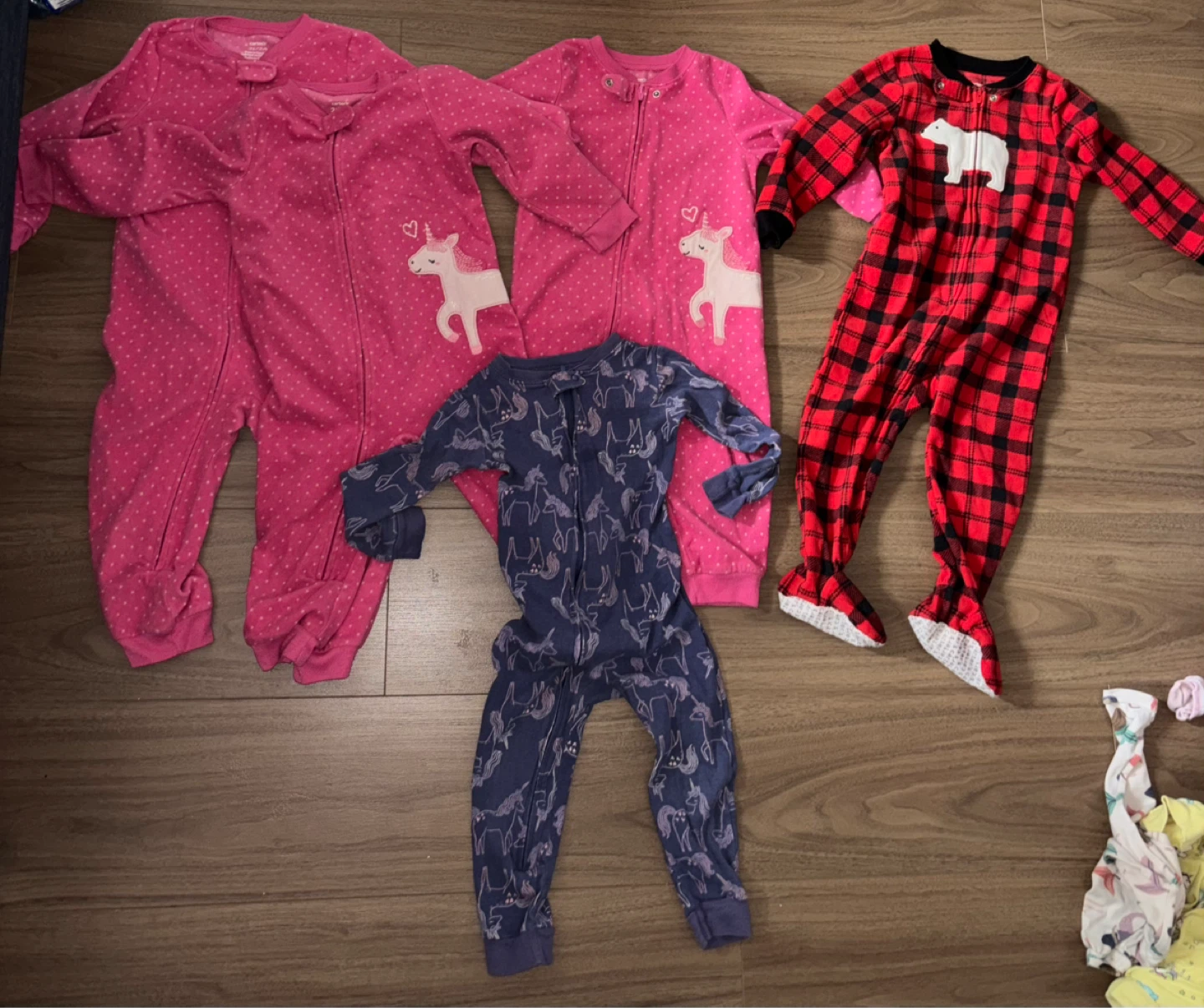 Kids Sleepers - Carter's Unicorn & Bear fleece sleeper onesies.