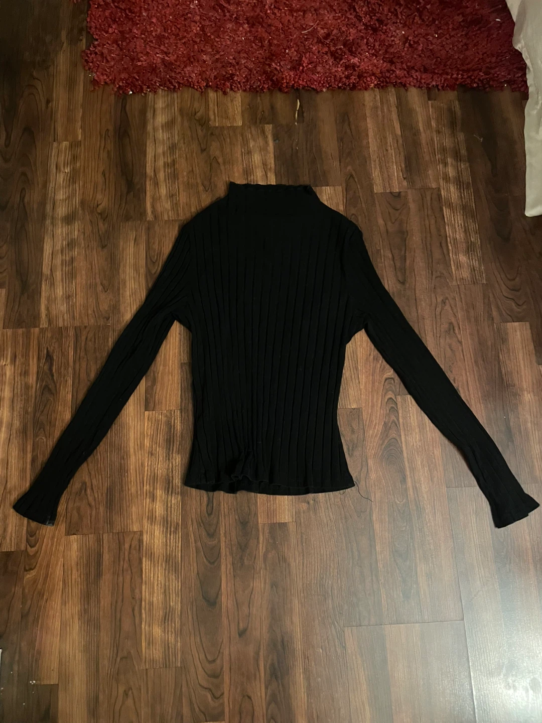 Black Ribbed Cut-out Mock Neck Long Sleeve Top
