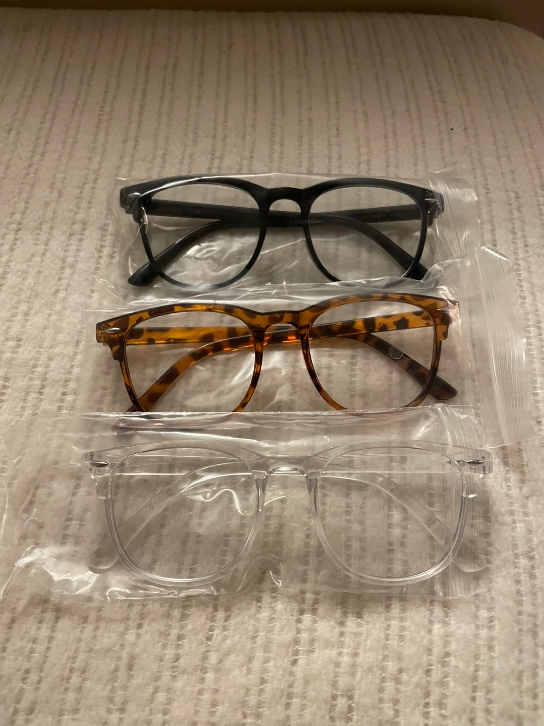 3 Pairs Glasses Frames - Black, cheetah, Clear