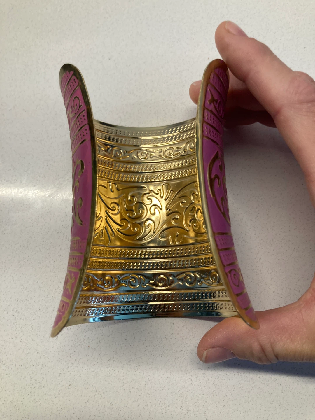 Pink and Gold Patterned Cuff Bracelet - photo 2