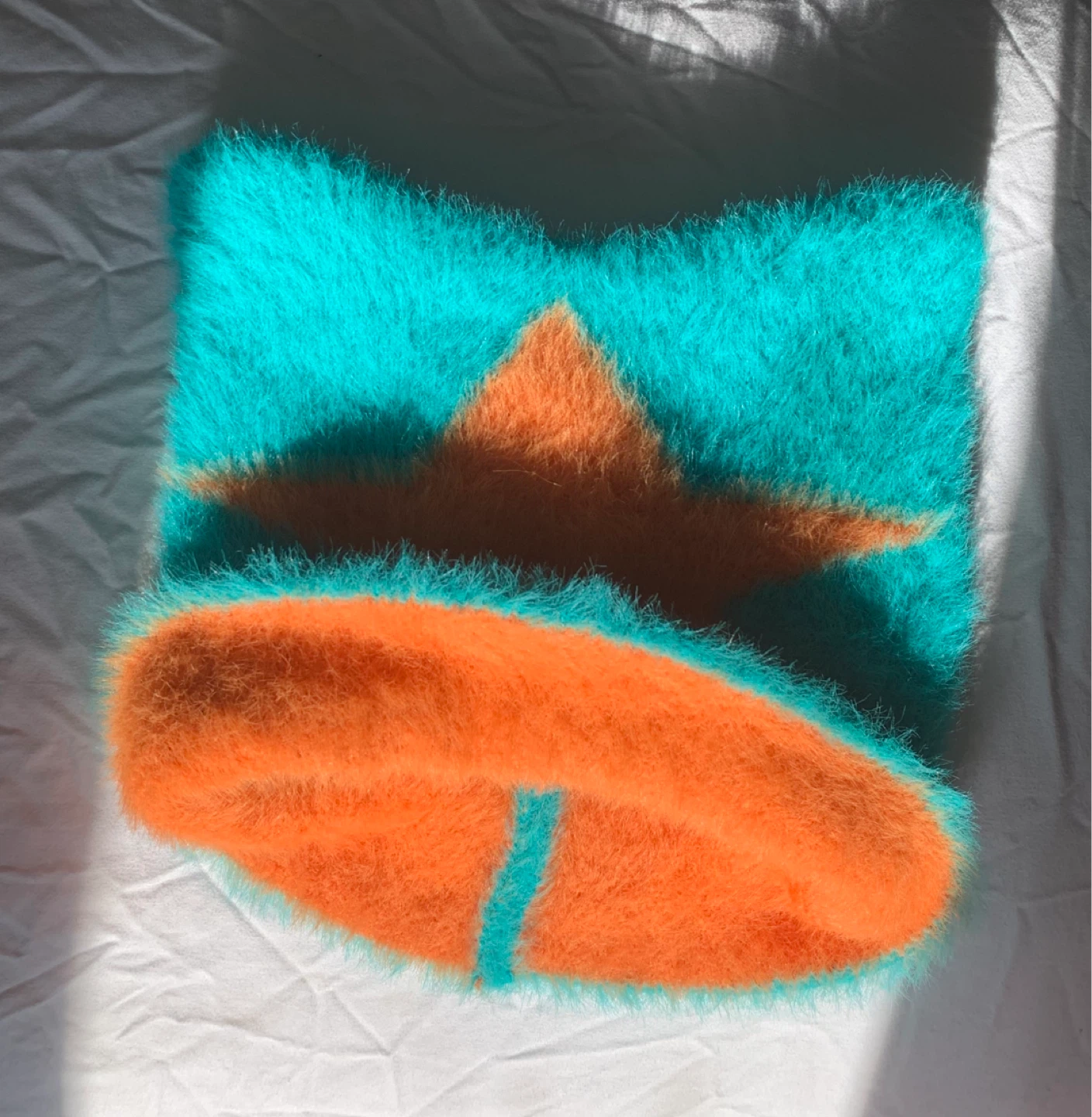 Authentic GTHIC Teal Orange Star Print Knitted Cat Ear Beanie - photo 3