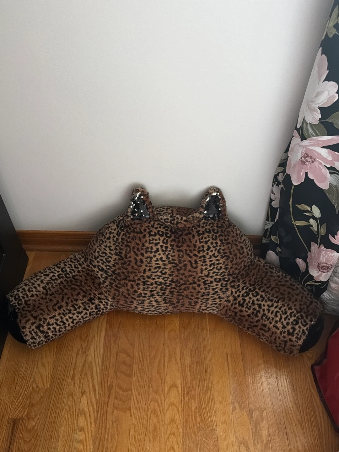 Leopard Print Reading Pillow with Sequin Ears