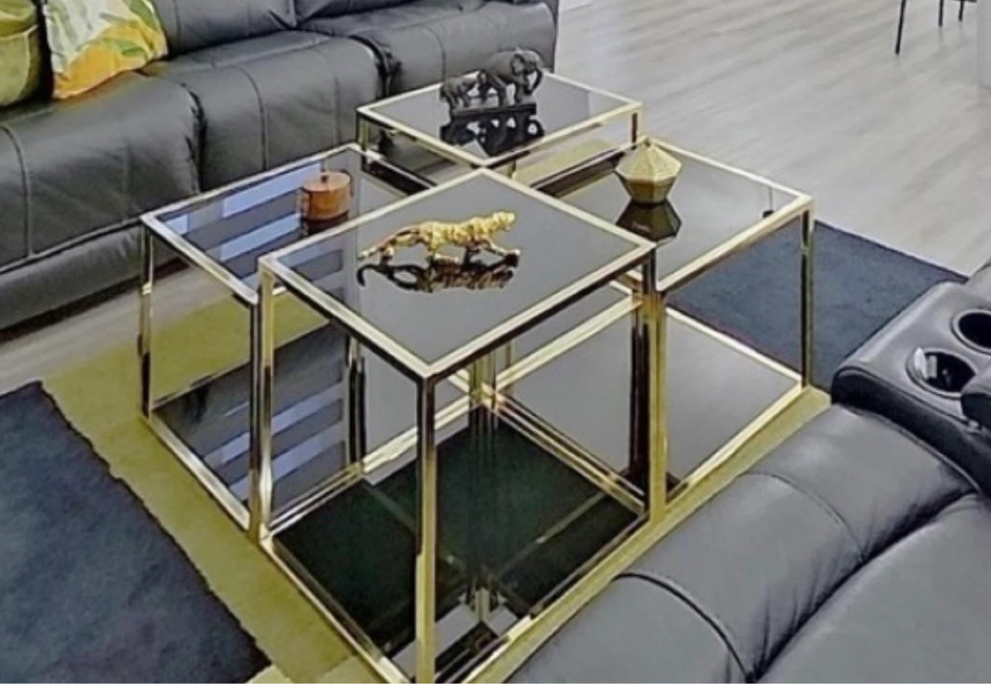 Modern Nesting Coffee Tables - Black Glass & Gold - photo 2